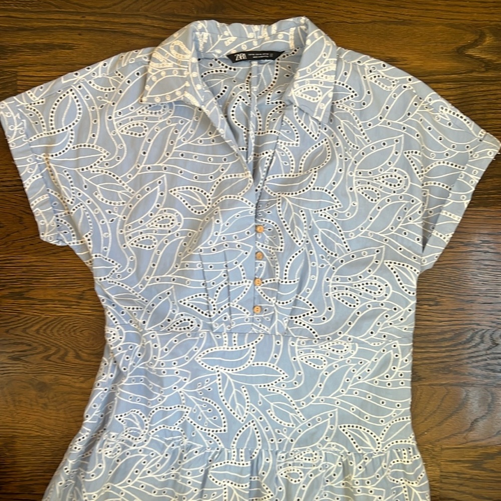 Zara Light Blue Eyelet Midi Dress